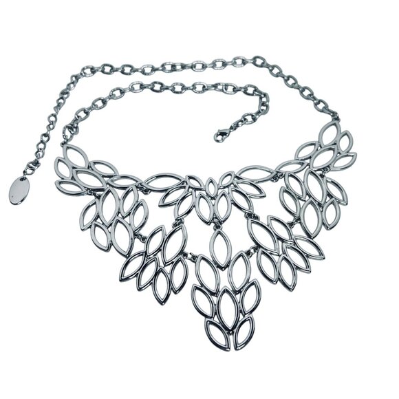 Vintage Nicole Miller Silver Tone Open Work Leaf Bib Necklace (5532) - Picture 5 of 7